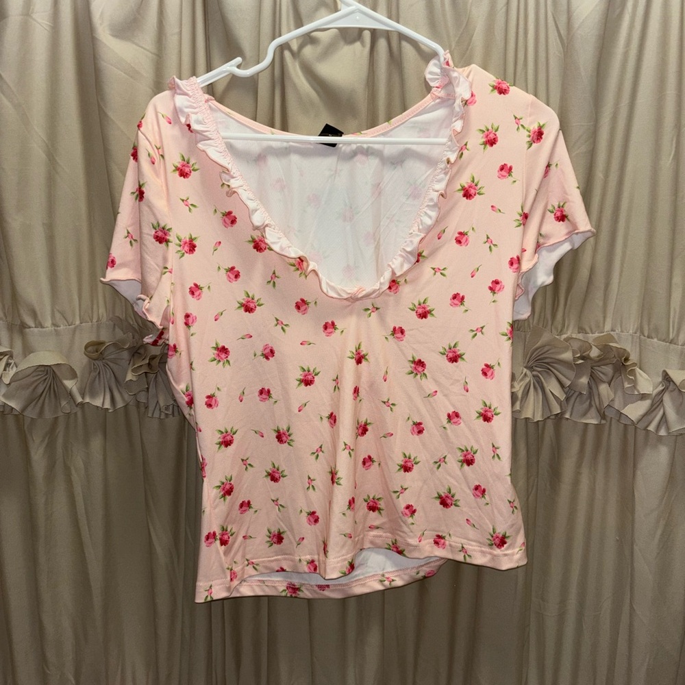 Pink Floral Ruffle Top